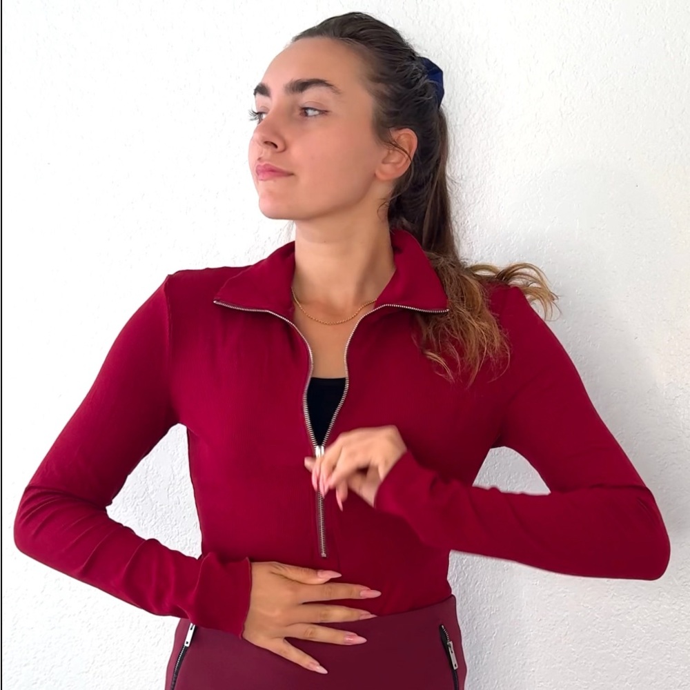 Zip Front Ribbed Knit Bodysuit
 Long Sleeve.. NEW